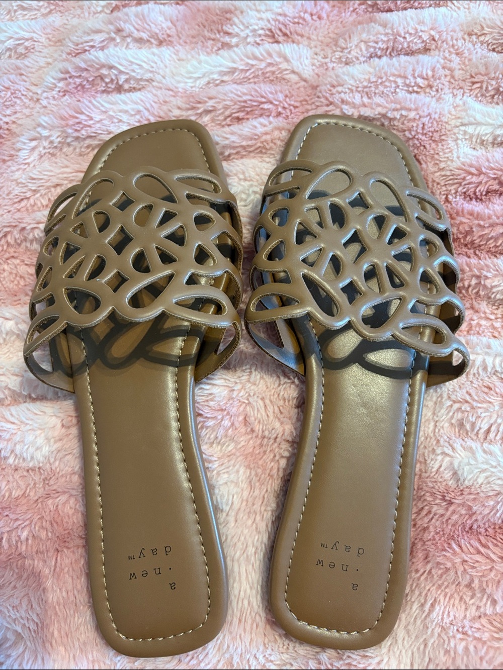 NWOB - A New Day - Women's Taupe/Tan Cutout Slide Sandals